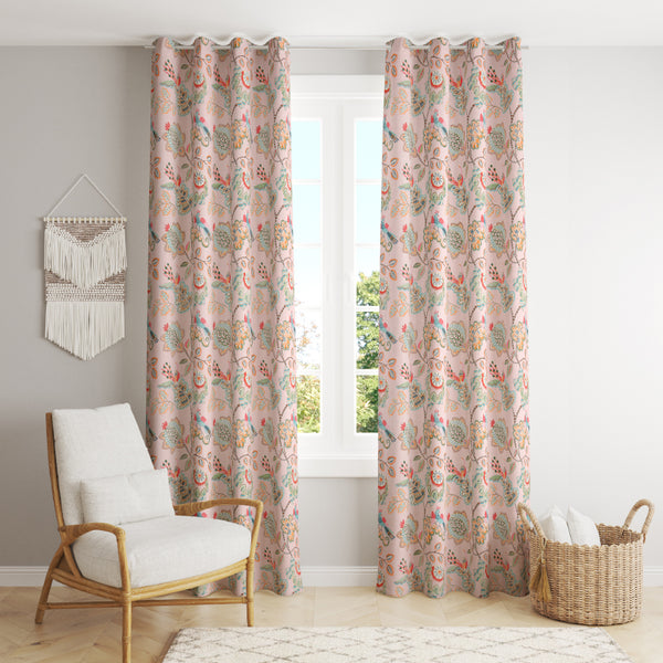 Sukhand Floral Curtains (Spring Peach) - Set Of Two