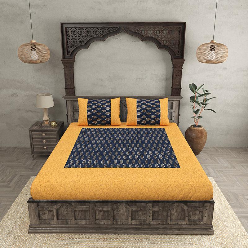 Buy Nalin Ethinic Bedsheet - Blue,Yellow Bedsheets from Vaaree