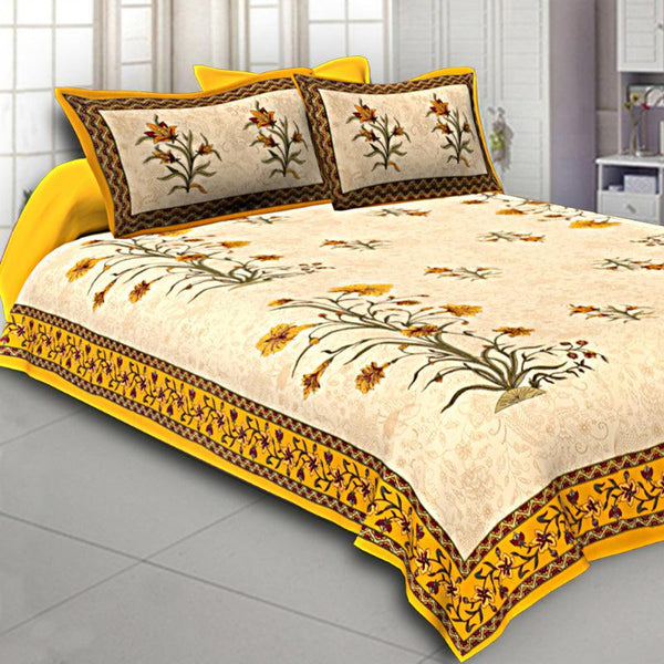 Buy Peony Floral Bedsheet - White,Yellow Bedsheets from Vaaree