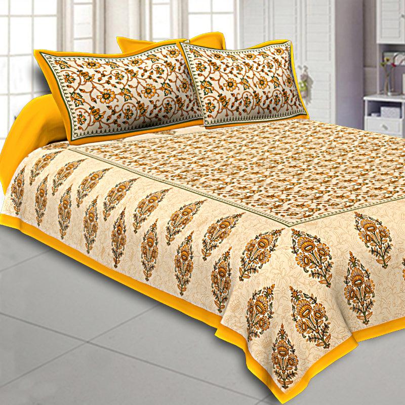 Bedsheets - Aariz Ethnic Bedsheet - Yellow