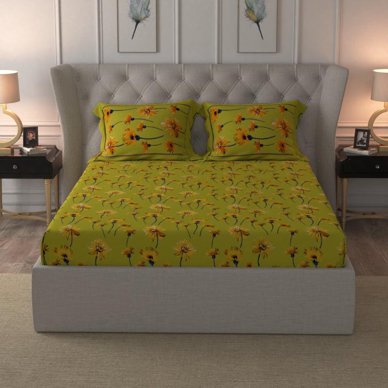 Buy Pansy Floral Bedsheet - Green Bedsheets from Vaaree