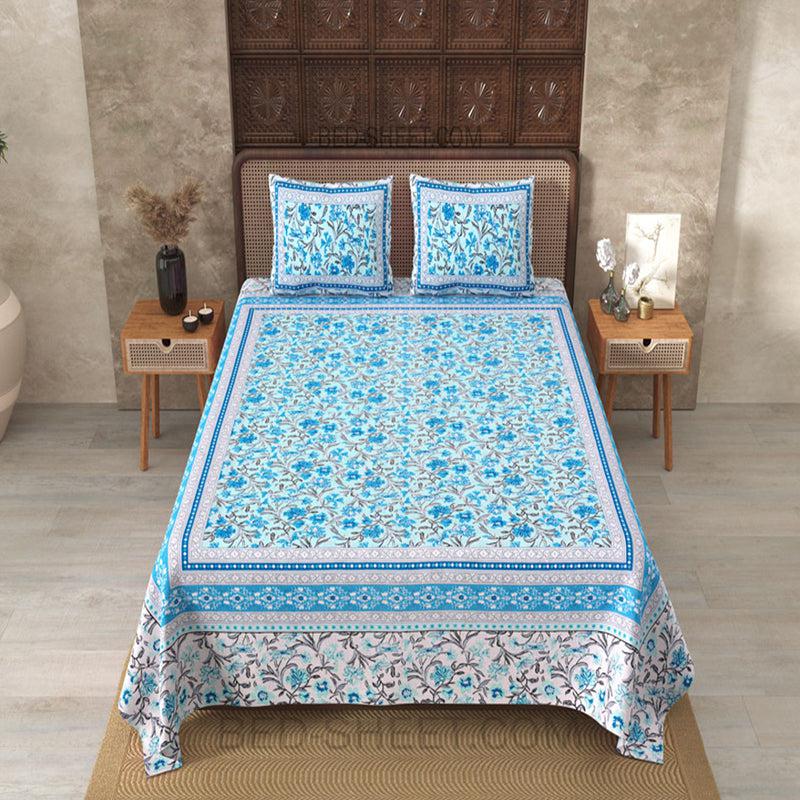 Buy Nagumo Floral Bedsheet - Blue Bedsheets from Vaaree