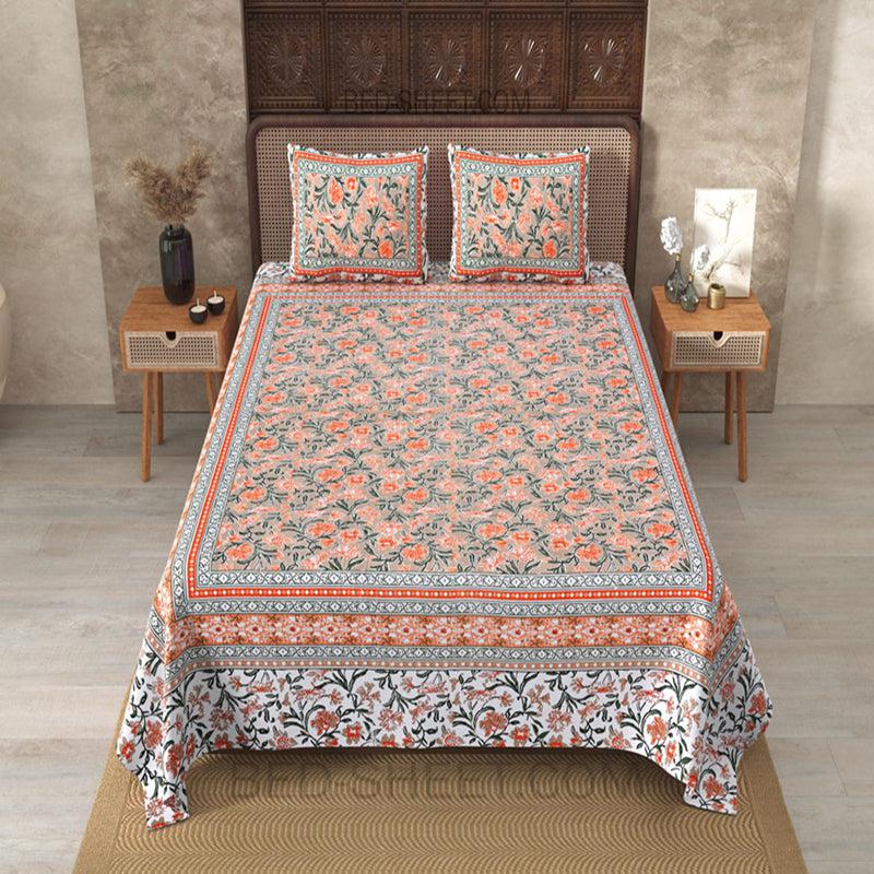 Buy Nagumo Floral Bedsheet - Orange Bedsheets from Vaaree