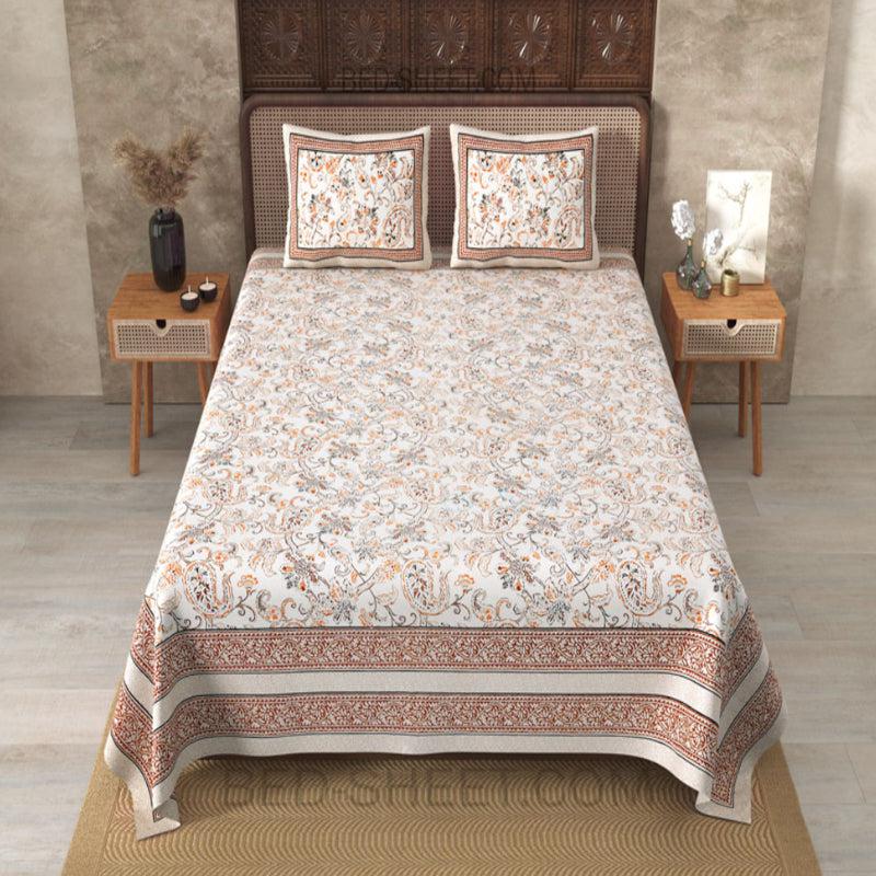 Buy Fresya Floral Bedsheet - White,Brown Bedsheets from Vaaree