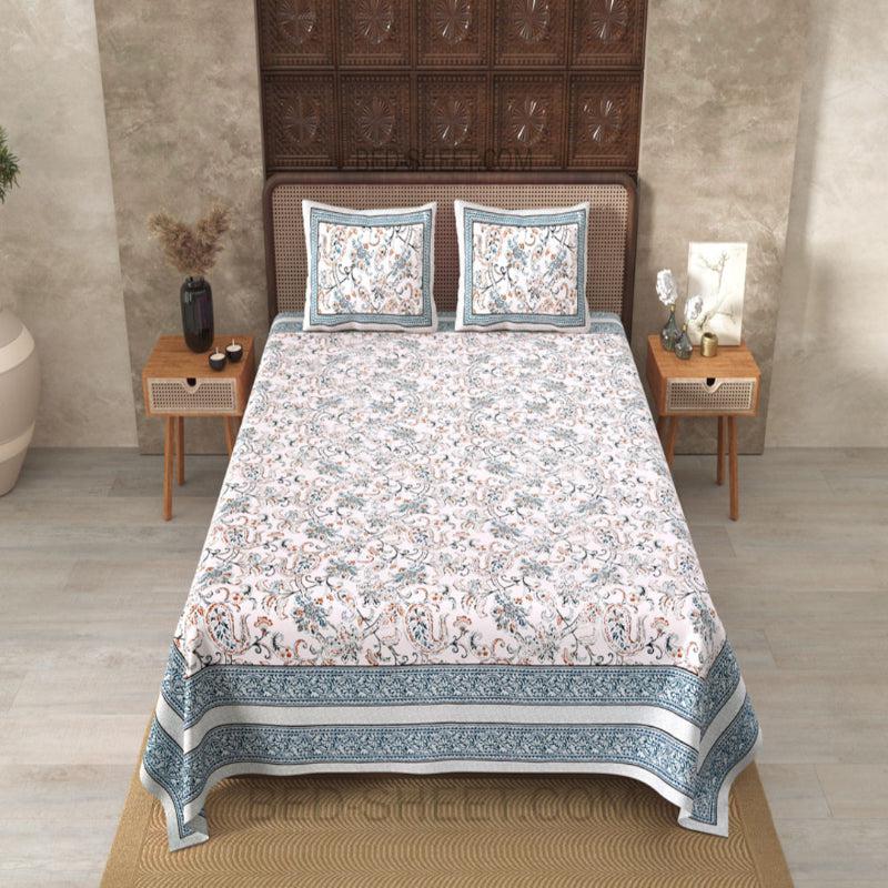 Buy Fresya Floral Bedsheet - White,Blue Bedsheets from Vaaree