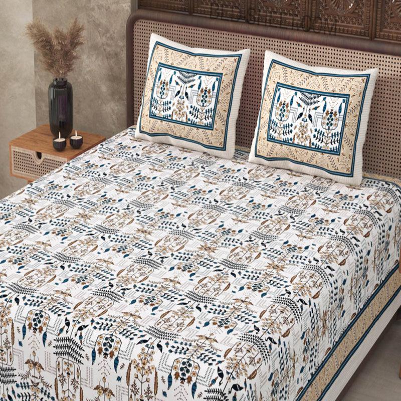 Buy Hara Ethnic Bedsheet - White,Beige Bedsheets from Vaaree