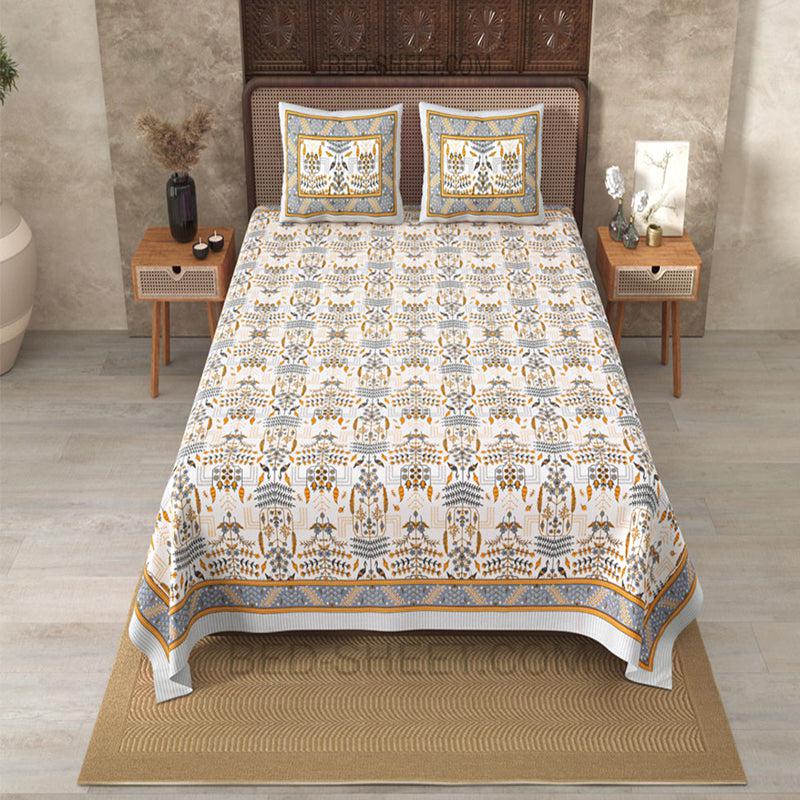 Buy Hara Ethnic Bedsheet - White,Brown Bedsheets from Vaaree