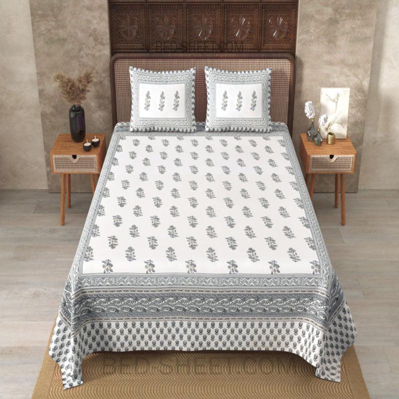 Buy Vira Ethnic Bedsheet - White,Grey Bedsheets from Vaaree