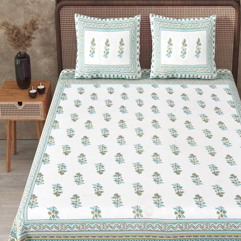 Buy Vira Ethnic Bedsheet - White,Green Bedsheets from Vaaree