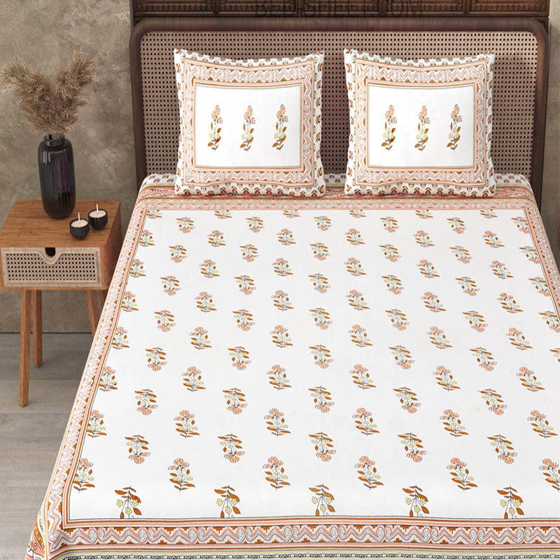 Buy Vira Ethnic Bedsheet - White,Brown Bedsheets from Vaaree