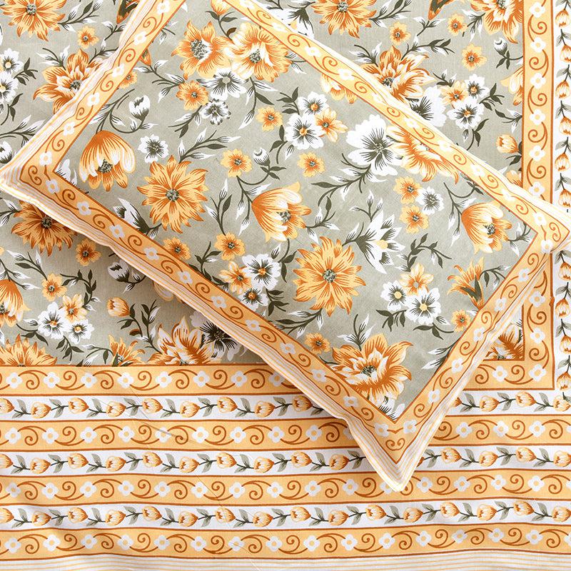 Buy Orkide Floral Bedsheet - Green,Yellow Bedsheets from Vaaree