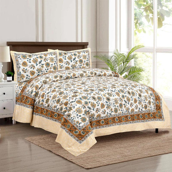 Buy Danta Ethnic Bedsheet - White & Brown Bedsheets from Vaaree