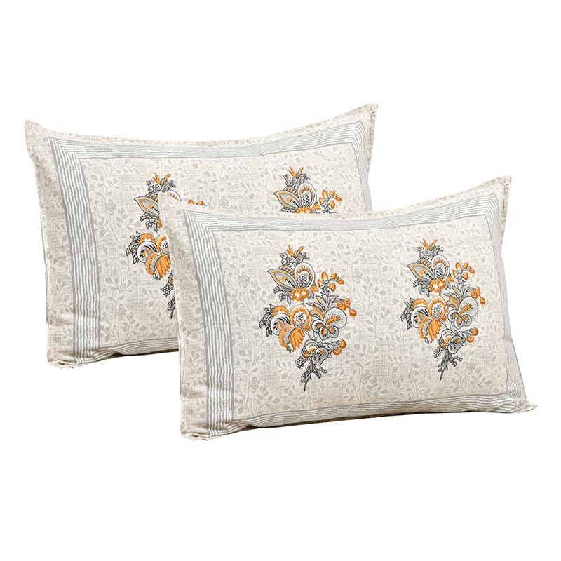 Buy Gaja Floral Bedsheet - Ivory & Orange Bedsheets from Vaaree