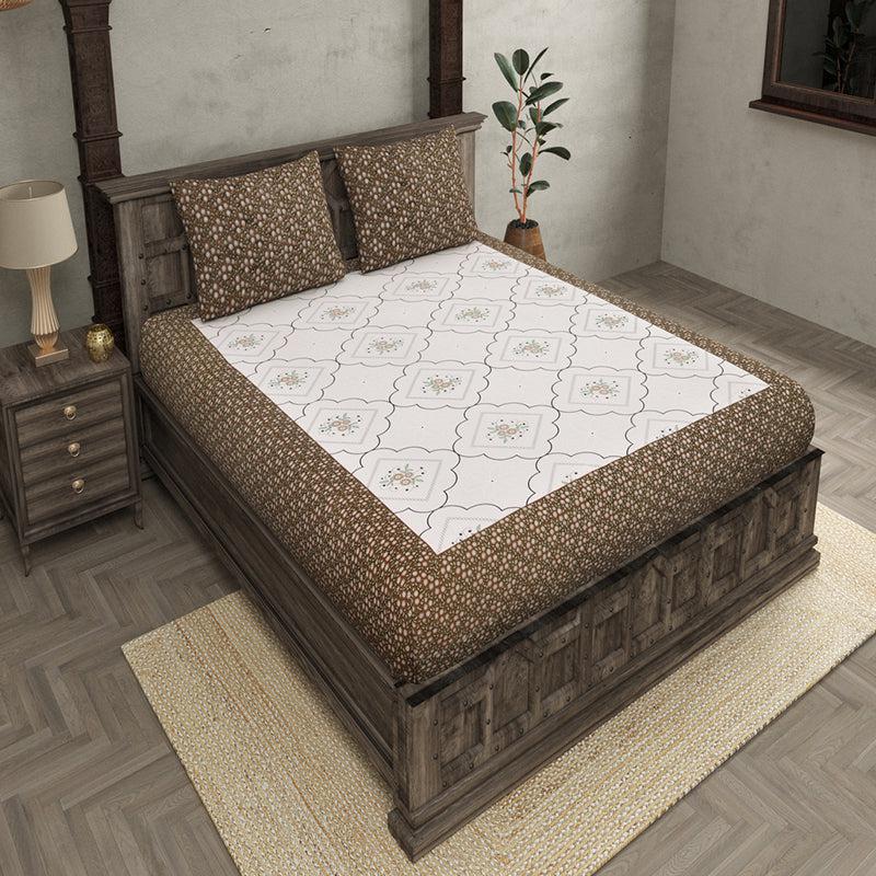 Buy Pinga Ethnic Bedsheet - White,Brown Bedsheets from Vaaree