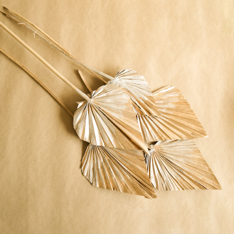 Artificial Flowers - Dried Dual Tone Palm Leaf (Golden Silver) - Set Of Five