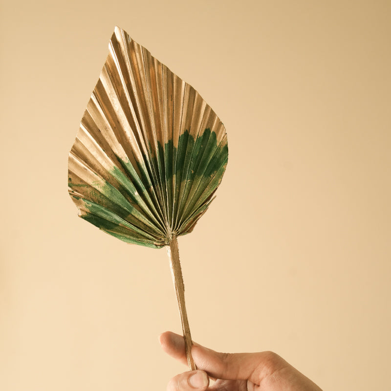 Artificial Flowers - Dried Dual Tone Palm Leaf (Golden Green) - Set Of Five