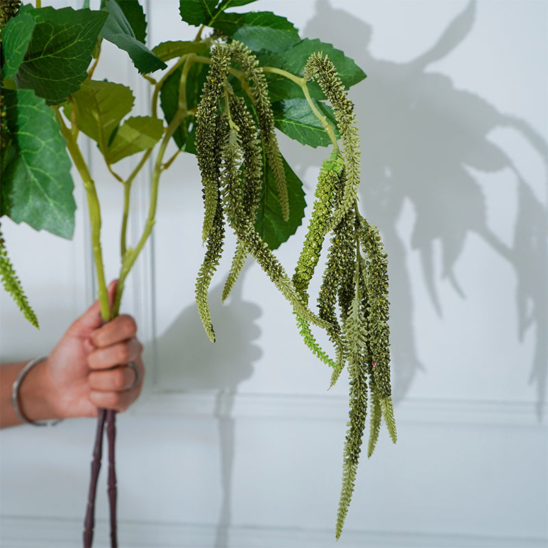 Artificial Flowers - Faux Dark Green Foxtail Amaranthus Stick (38 CM) - Set Of Two