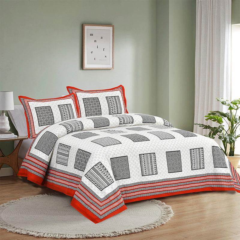 Buy Truptii Printed Bedsheet - White & Red Bedsheets from Vaaree