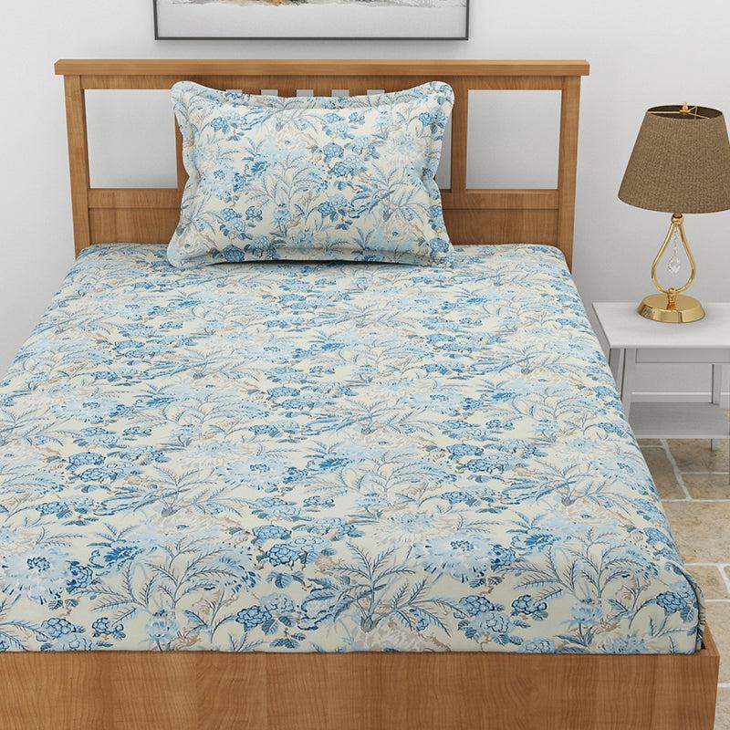 Bedsheets - Malva Floral Bedsheet - Baby Blue