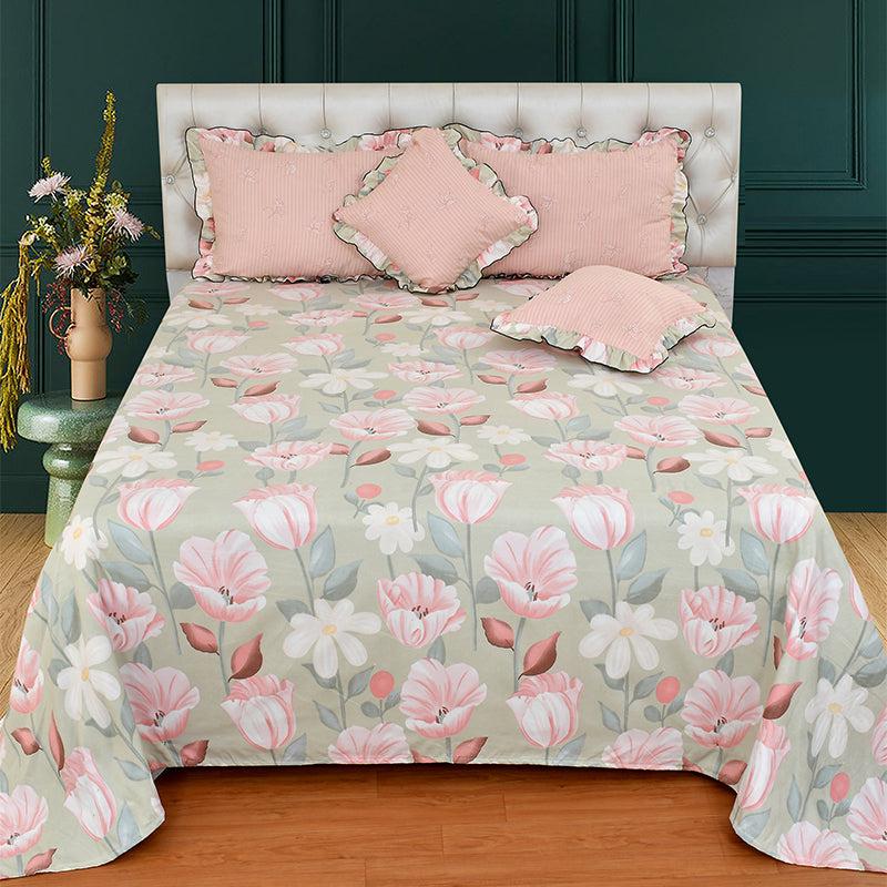 Buy Blush Floral Frilled Bedding Set - Five Piece Set Bedding Set from Vaaree