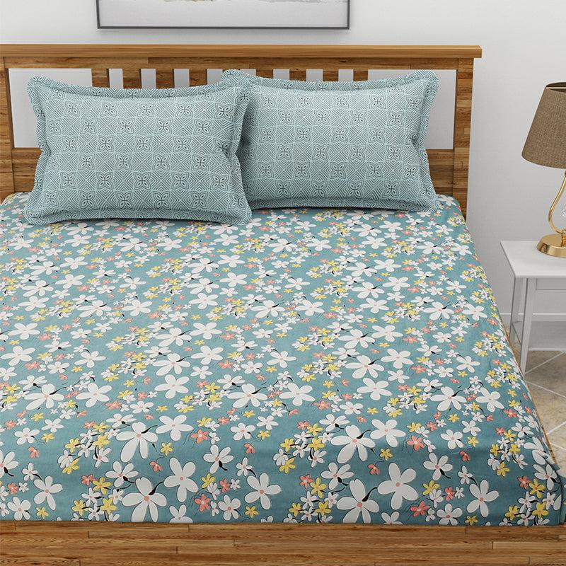 Bedsheets - Sorrel Floral Bedsheet - Blue Grey