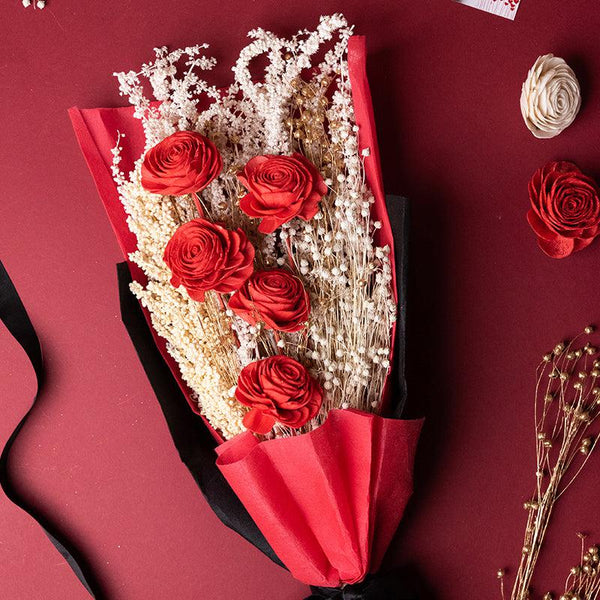 Buy Timeless Red Bloom Naturally Dried Boquet Box Artificial Flowers from Vaaree