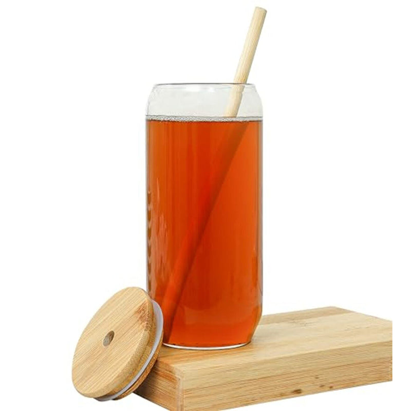 Sipper - Portia Boroscilate Glass Tumbler With Lid & Wooden Straw - 500 ML