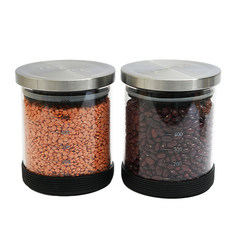 Jar - Kroma Glass Airtight Storage Jar With Stainless Steel Lid (1300 ML) - Set Of Two