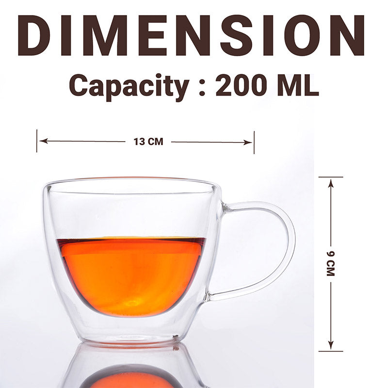 Mug & Tea Cup - Nestora Double Wall Glass Cup (200 ML) - Set Of Two