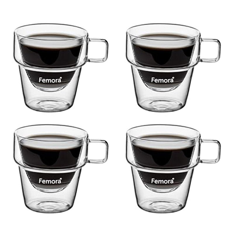 Mug & Tea Cup - Morsa Double Wall Glass Cup (235 ML) - Set Of Four