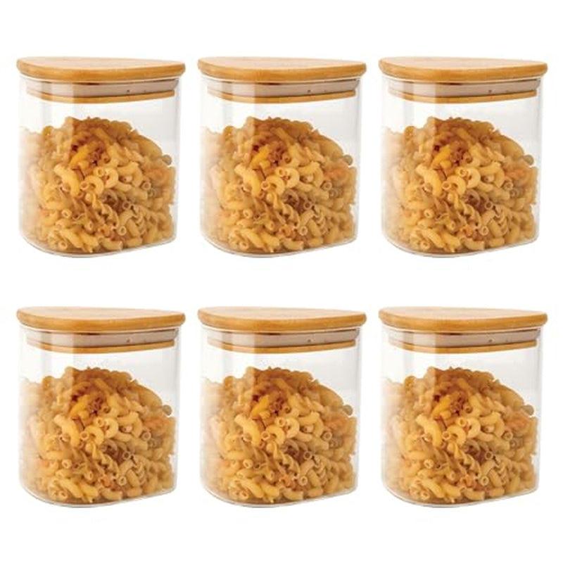 Jar - Nilma Airtight Storage Lar With Wooden Lid (600 ML) - Set Of Six