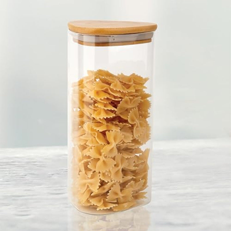 Jar - Nilma Airtight Storage Lar With Wooden Lid (1200 ML) - Set Of Six