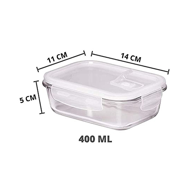 Tiffin Box & Storage Box - Acro Glass Lunch Box With Green Lunch Bag (400 ML, 620 ML) - Four Piece Set