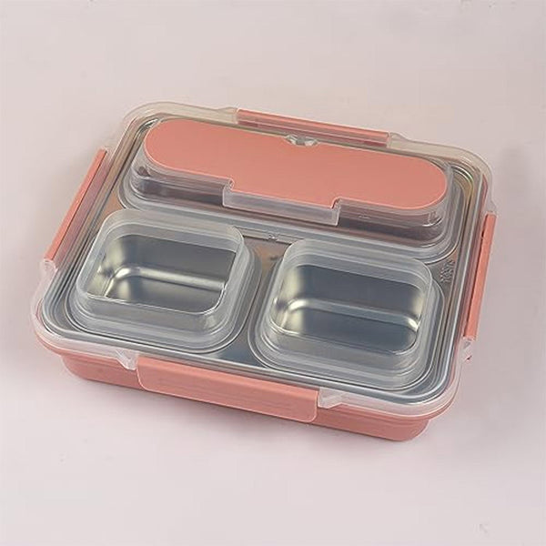Tiffins & Lunch Box - Yum Bite Steel Leakproof Lunch Box With Lunch Bag - Pink
