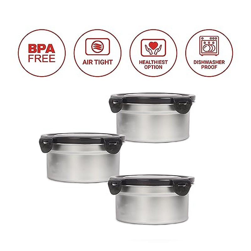 Container - Altora Airtight Steel Lunch Box - Set Of Three