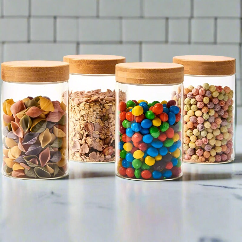 Jar - Lenon Storage Jar With Wooden Screw Lid (550 ML) - Set Of Four