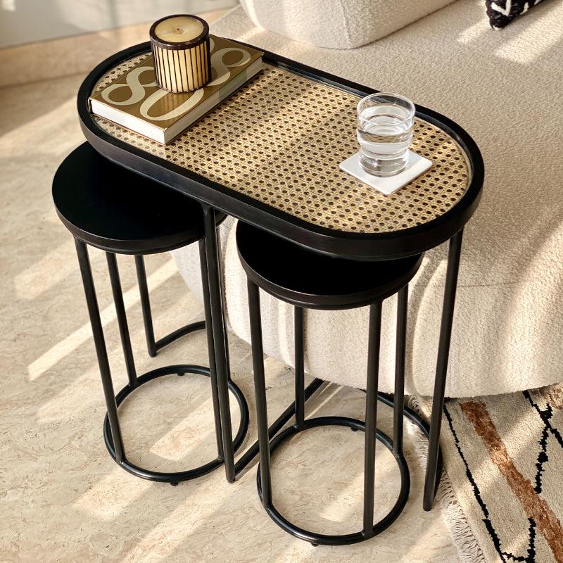 Buy Majo Rattan Accent Table - Set Of Three Side & Bedside Tables from Vaaree