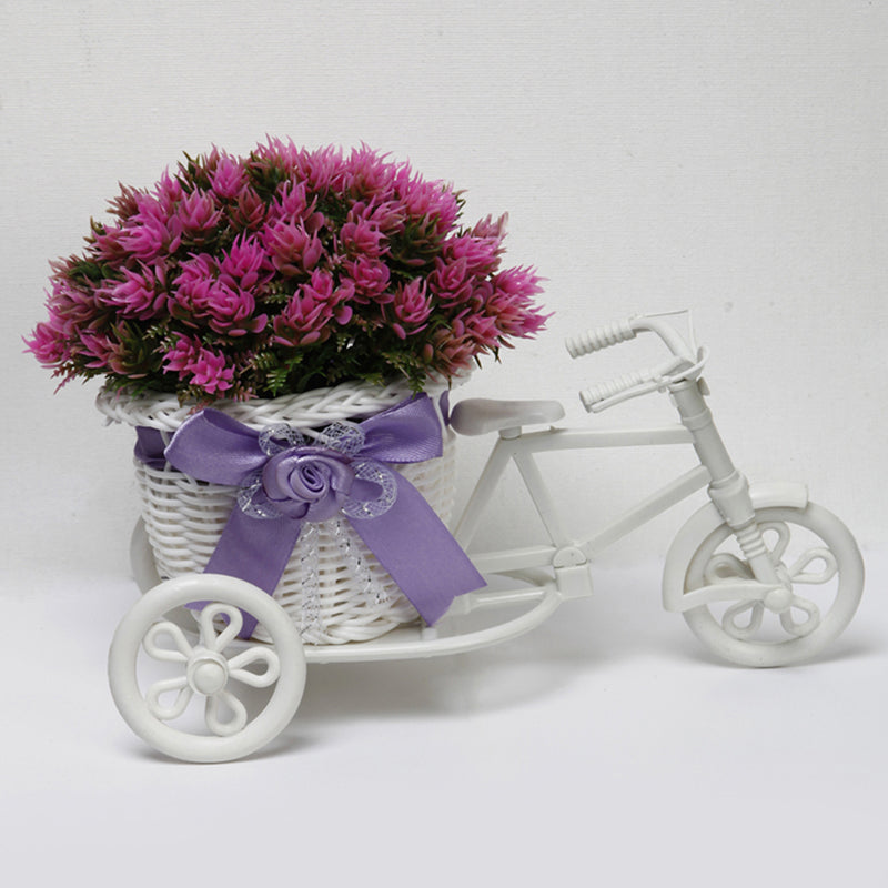 Artificial Plants - Faux Dark Pink Flower Plant On Mini Cycle Rikshaw