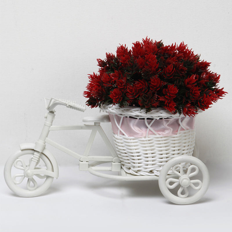 Artificial Plants - Faux Red Flower Plant On Mini Cycle Rikshaw