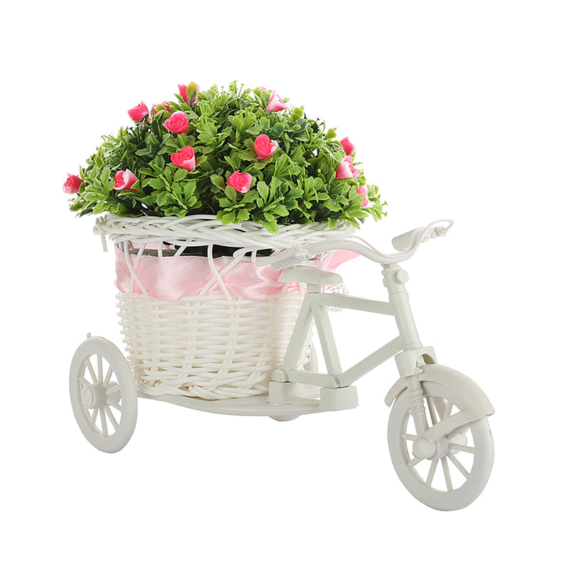 Artificial Plants - Faux Pink Flower Plant On Mini Cycle Rikshaw