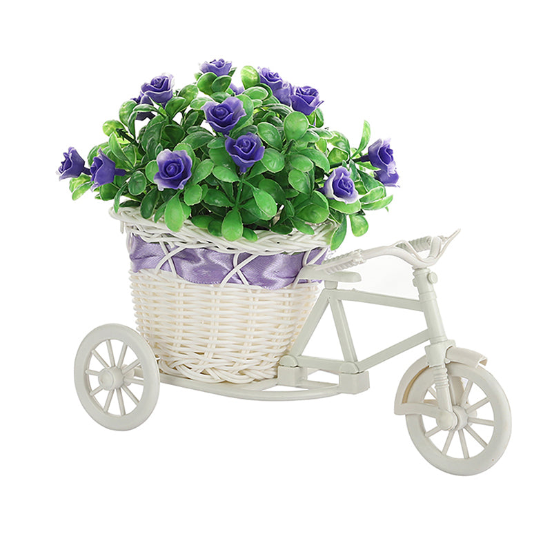 Artificial Plants - Faux Violet Flower Plant On Mini Cycle Rikshaw