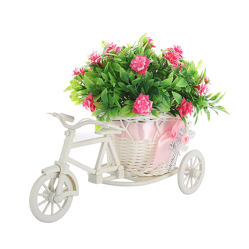 Artificial Plants - Faux Pink Rose Plant On Cycle Rikshaw