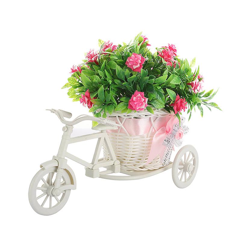 Buy Faux Pink Rose Plant On Cycle Rikshaw Artificial Plants from Vaaree