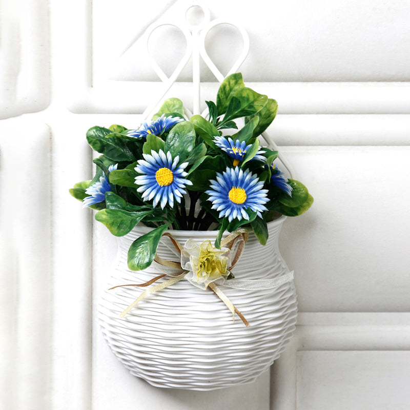 Artificial Plants - Faux Blue Daisy Plant With Wall Hanging Pot