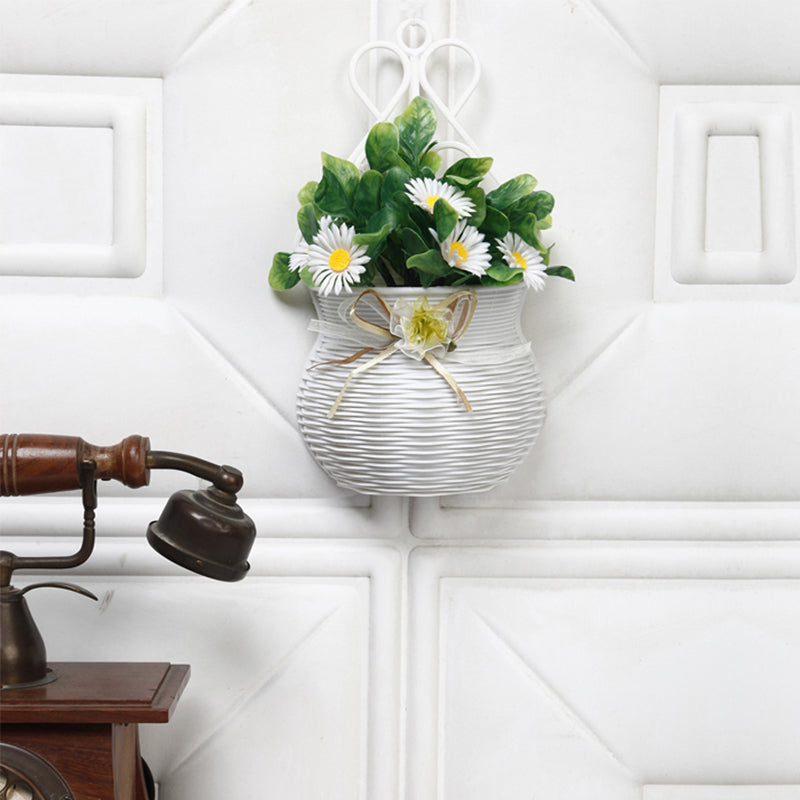 Artificial Plants - Faux White Daisy Plant With Wall Hanging Pot