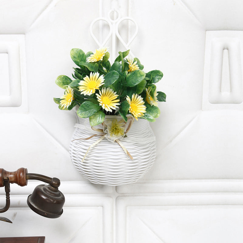 Artificial Plants - Faux Yellow Daisy Plant With Wall Hanging Pot