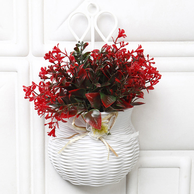 Artificial Plants - Fauc Red Flower Plant With Wall Hanging Pot