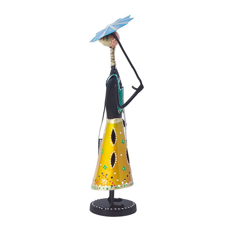 Showpieces - Handpainted Folk Lady With Umbrella Showpiece