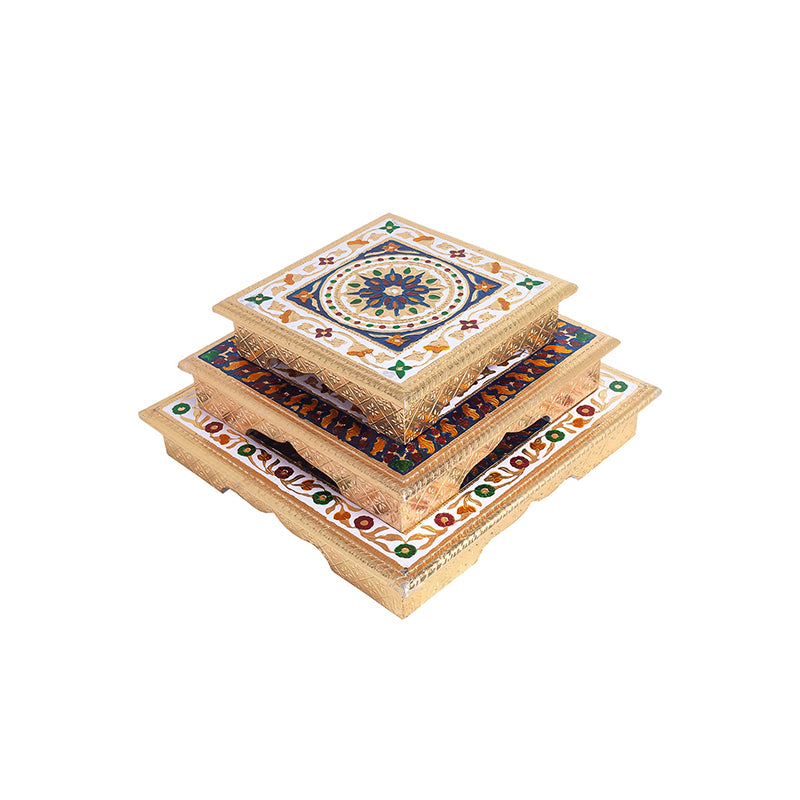 Buy Deva Handcrafted Meenakari Wooden Chowki - Set Of Three Pooja Chowki from Vaaree