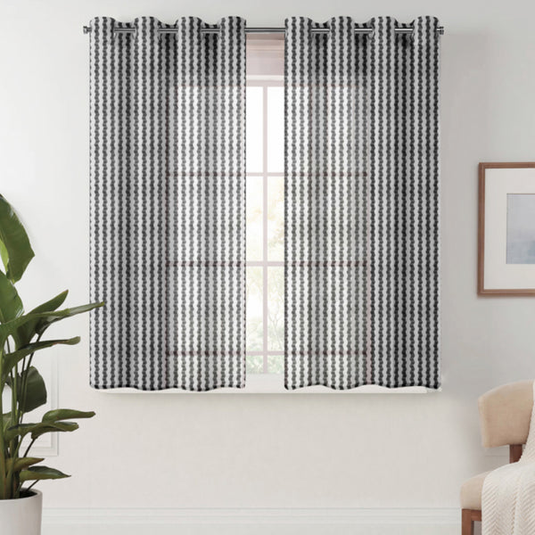 Curtains - Atla Net Stripe Sheer Curtain (Grey) - Set Of Two